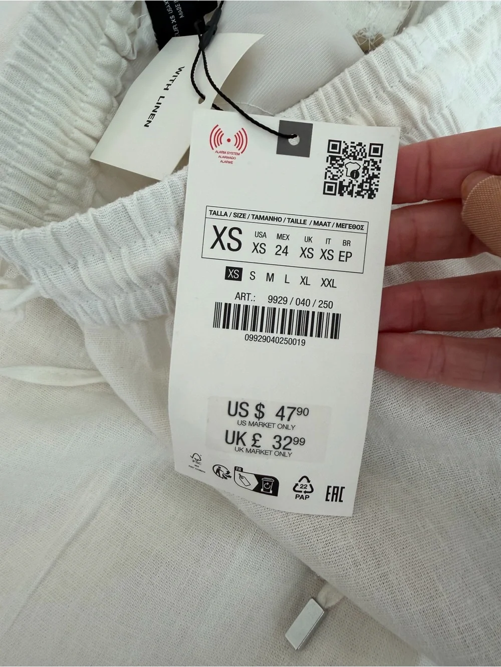 NWT Zara xs White Linen Drawstring pants